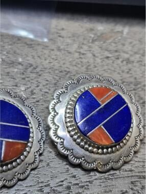 Navajo Inlay Sterling Earrings Lapis Coral Molly Lincoln